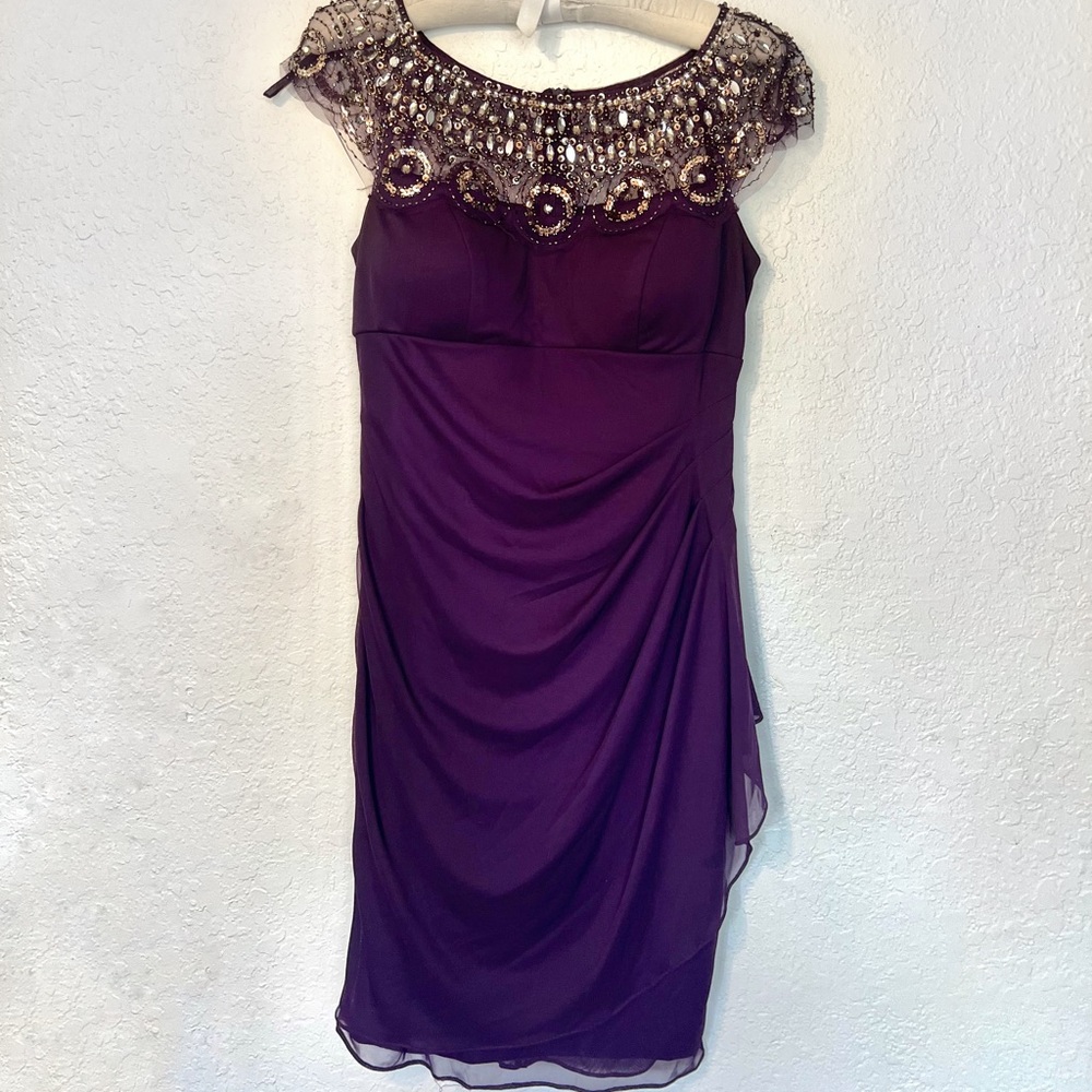 NWT Purple & Gold Beaded Cap Sleeve Dress